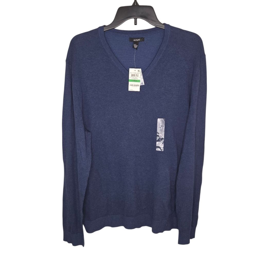 Alfani Men's Nwt V-neck Pullover Indiho Heather Knit Sweater Top Size Large